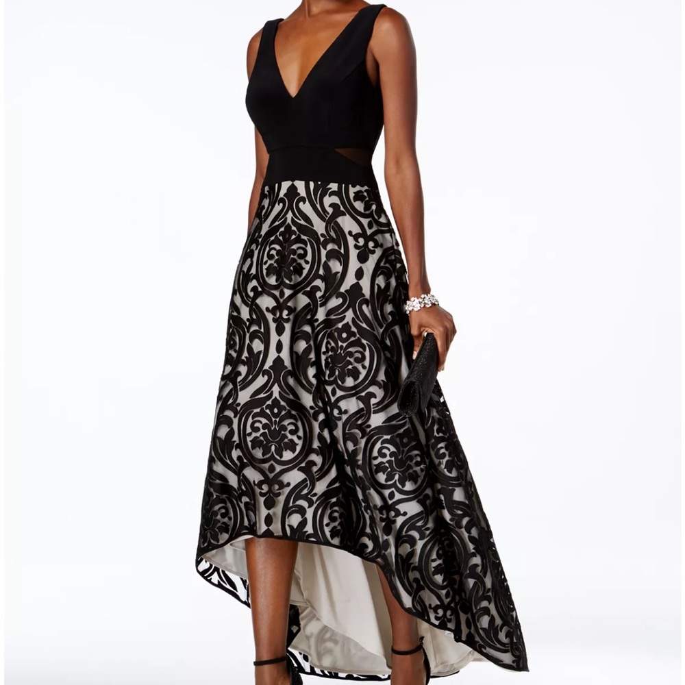 Xscape Prom Dress, High Low Gown, Size 4, Women's Black Tan Dance Sleeveless